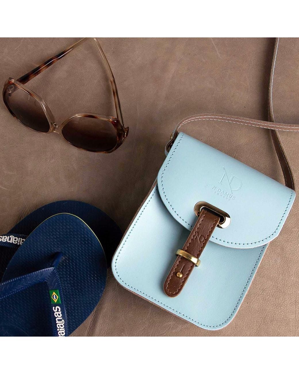 N'damus London Blue Mini Elizabeth Sky Leather Crossbody Satchel Bag