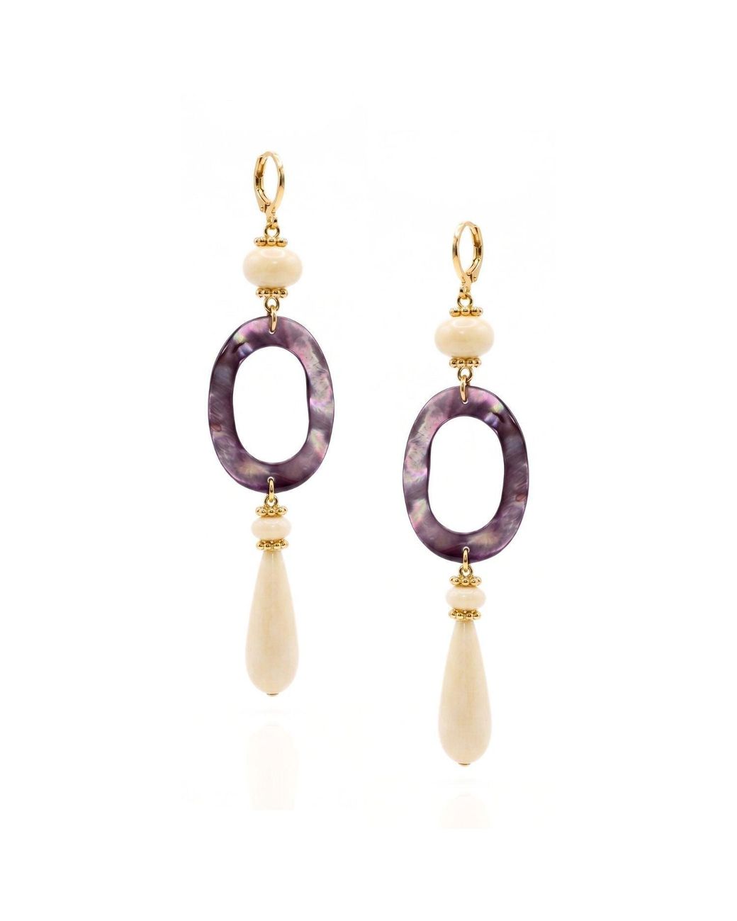 Jaredjamin Metallic Selene Mother Of Pearl & Synthetic Bone Drop Earrings