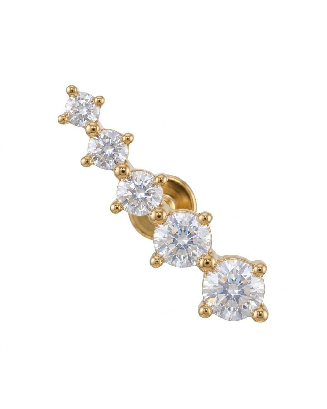 Zahav Jewelry Metallic 14K Solid 18G 8Mm Graduated Cz Row Internally Threaded Flat Back Stud