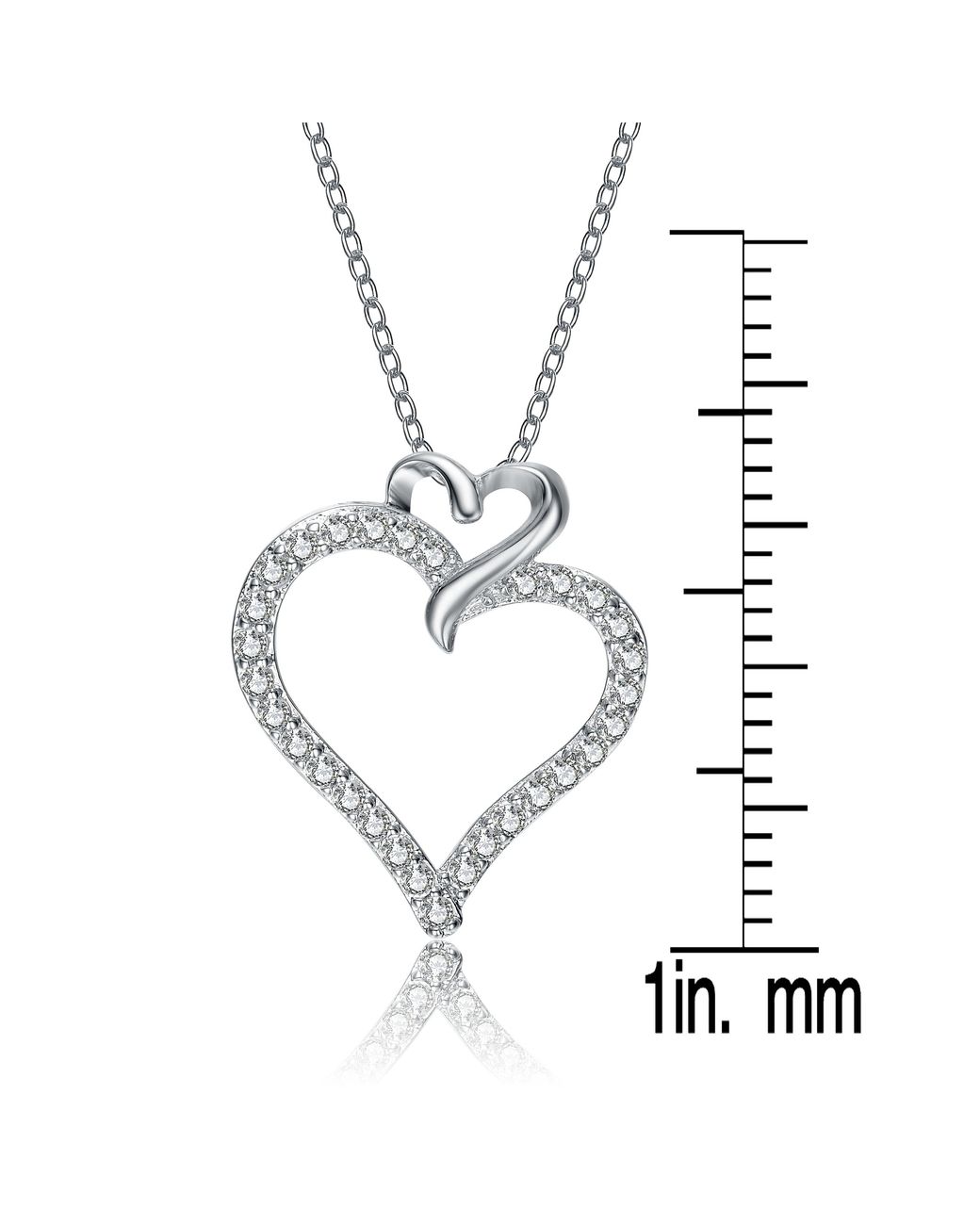 Genevive Jewelry Metallic Sterling Plated With Clear Cubic Zirconia Double Heart Pendant Necklace