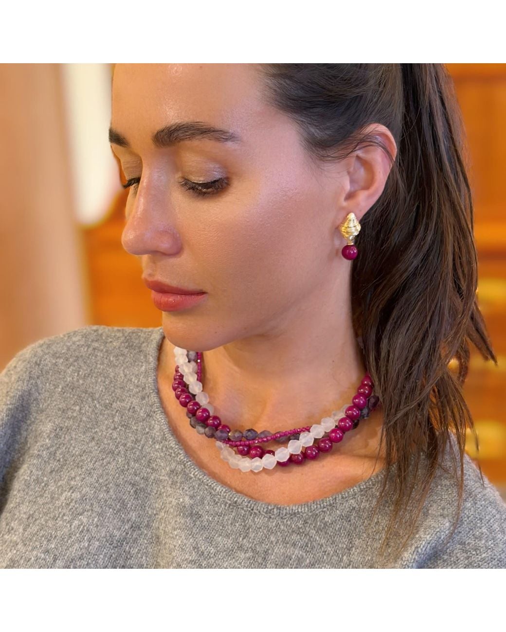Farra Metallic Sugilite Dangle Stud Earrings