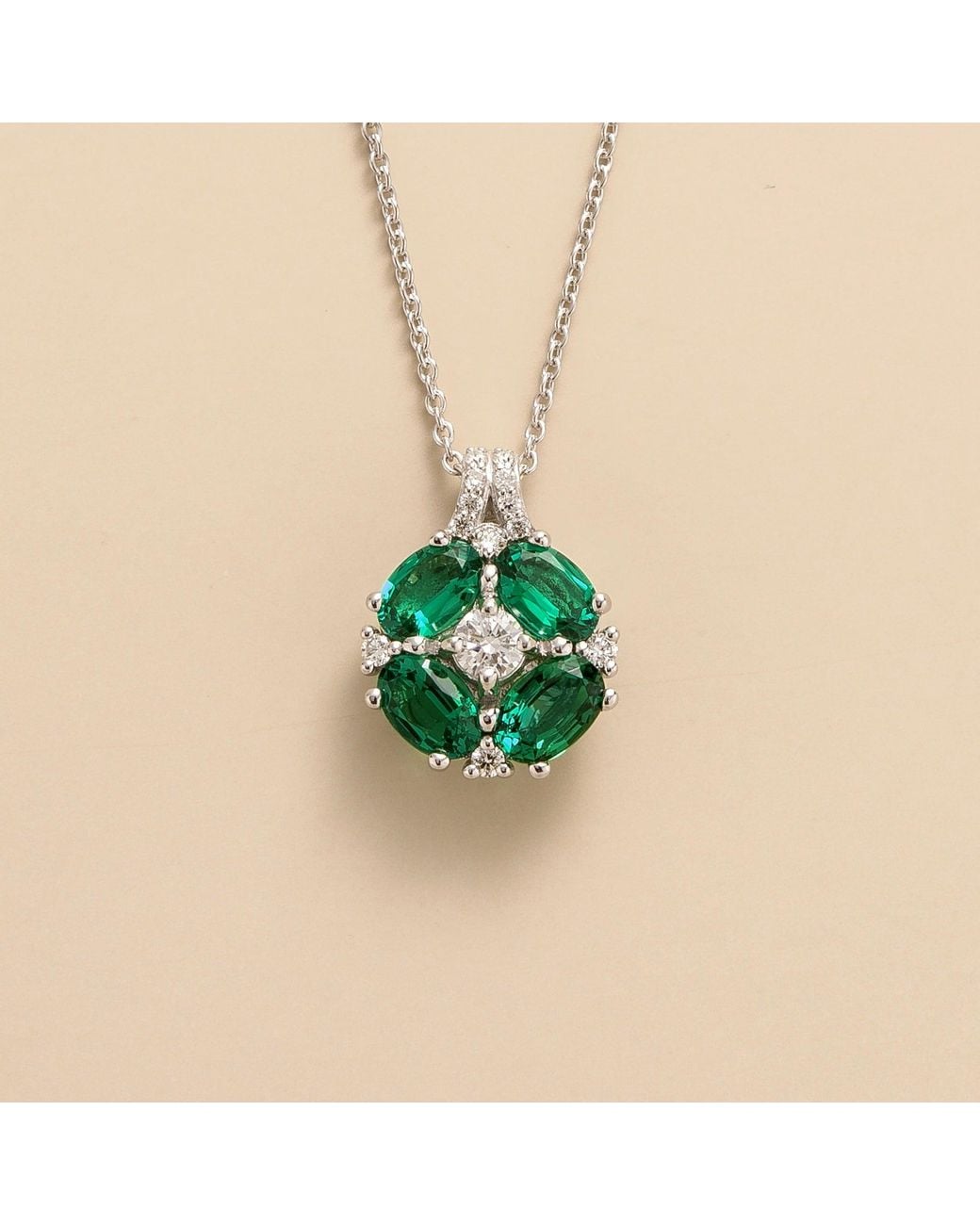 Juvetti Green Pristi Pendant Necklace With Emeralds & Diamonds