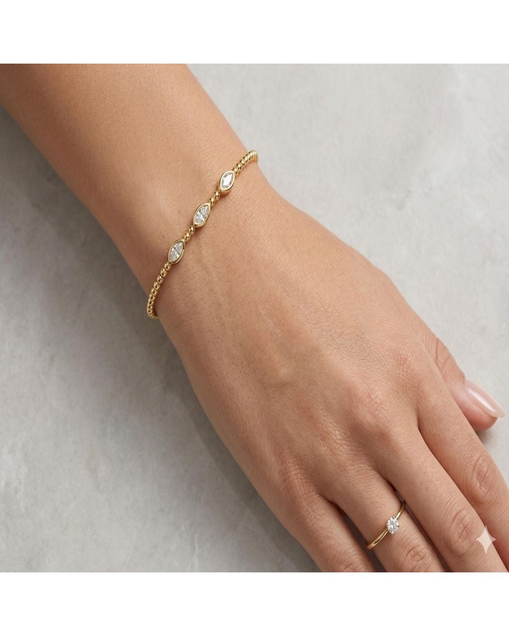 Artisan Metallic 14K Beaded Bracelet With Three Pear Diamond