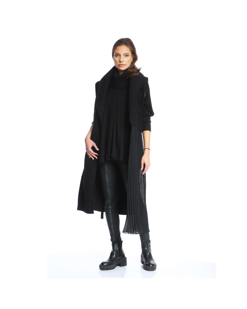 Silvia Serban Black Tweed & Pleated Veil Deconstructed Vest