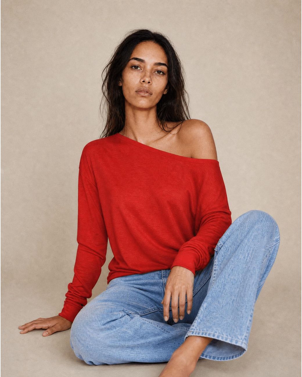 Marianne by Marie Jordane Red Selena Asymmetric Lyocell & Wool Sweater