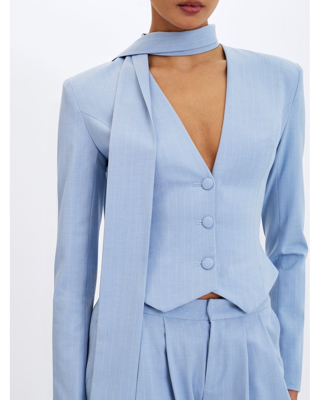 Miss Circle New York Blue Renley Sky Pinstripe Peplum Blazer