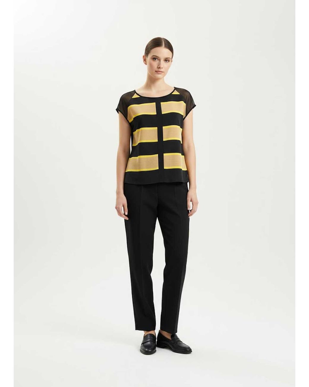 Conquista Black Sheer Stripe Contrast Top