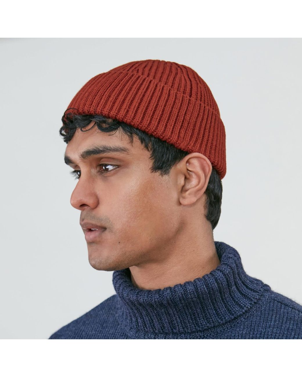 Paul James Knitwear Red Heavyweight Extra Fine Merino Caster Fisherman Beanie for men