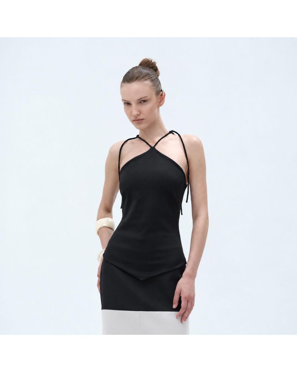 Elamins Black V-Hem Halter Top