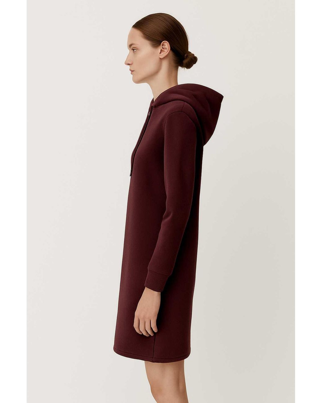 Conquista Purple Dark Burgundy Cotton-Blend Hoodie Dress