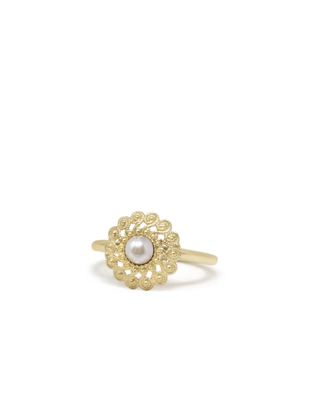 Vintouch Italy Metallic Filigrana Gold-plated Pearl Ring