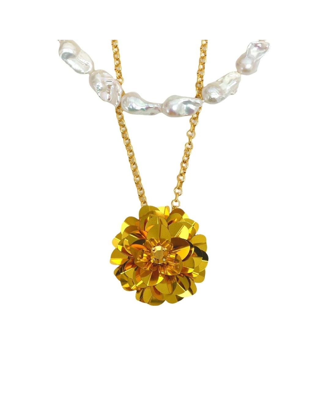 PINAR OZEVLAT Metallic Baroque Pearl Layered Blossom Necklace