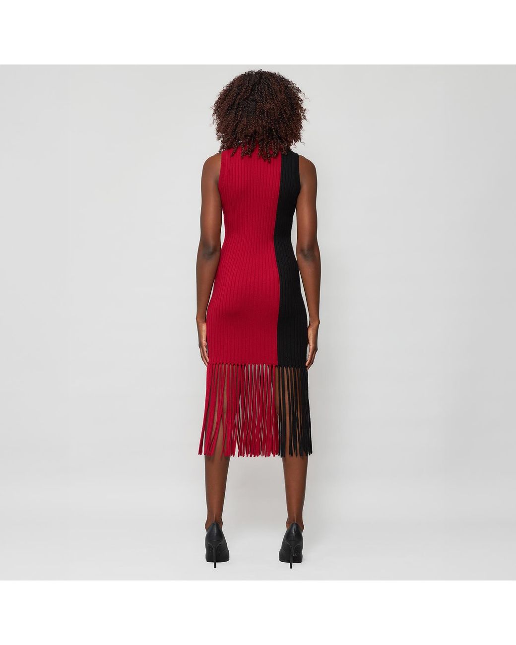 Solgo Atelier Red Elleann Turtle Neck Color Blocking Cashmere Dress