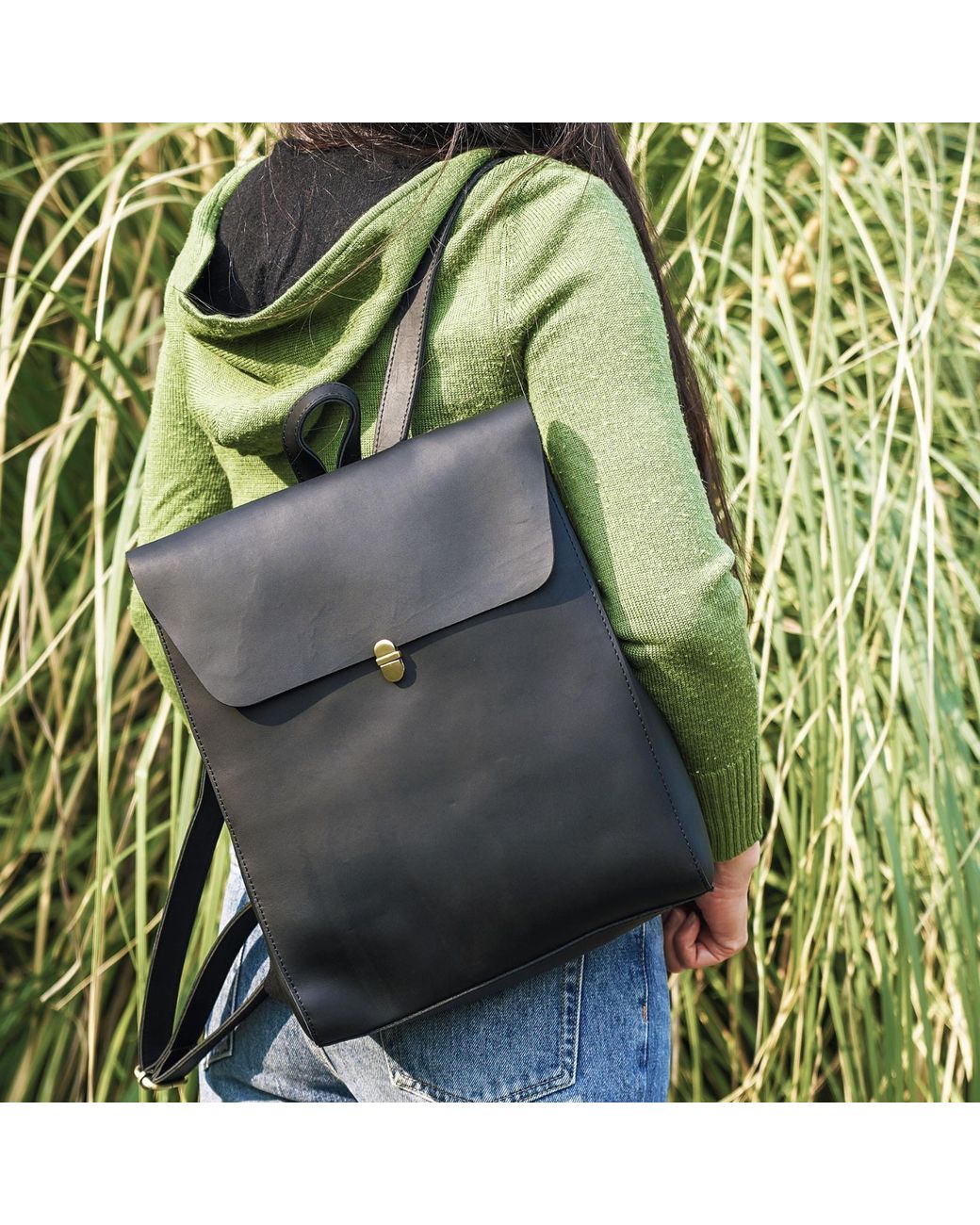 Touri Blue Genuine Leather Slim Backpack