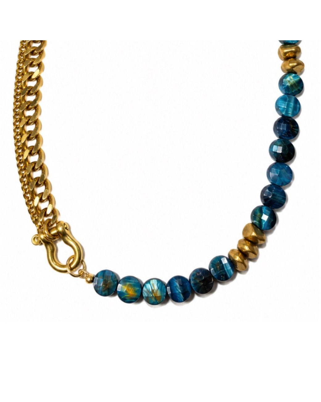 Rachel Nathan Blue Shackle Duo Tiger's Eye Necklace