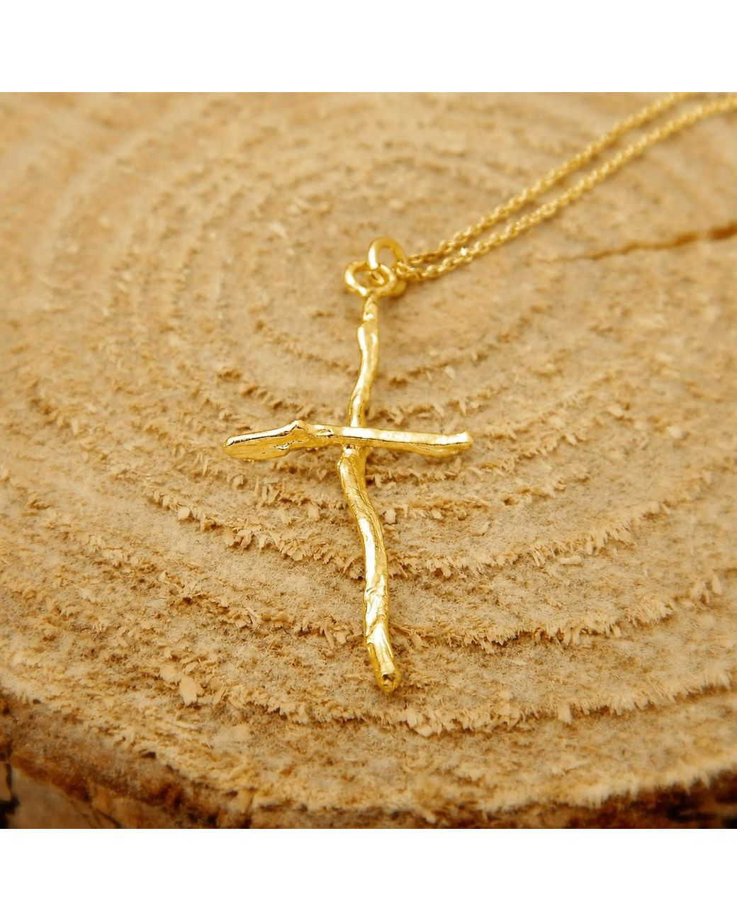 Mother Nature Jewelry Metallic Cross Branch Necklace, Handmade Tree Pendant