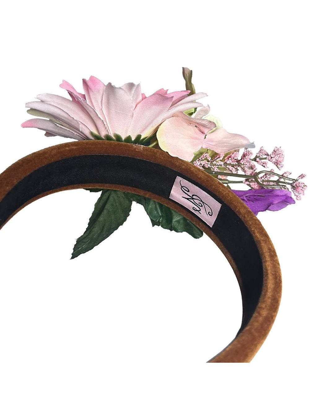 Natalia Petruch Pink Aurelia Honey Amber Velvet Flower Headband – & Faux Floral Statement Hair Accessory