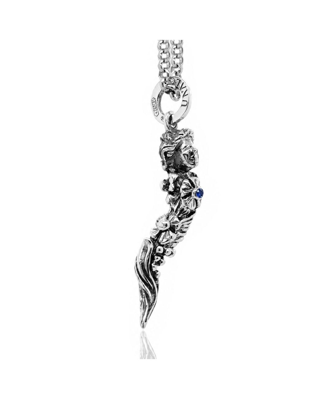 Unaloe Metallic Sterling Necklace With Goddess Of Fortune With Natural Sapphire for men