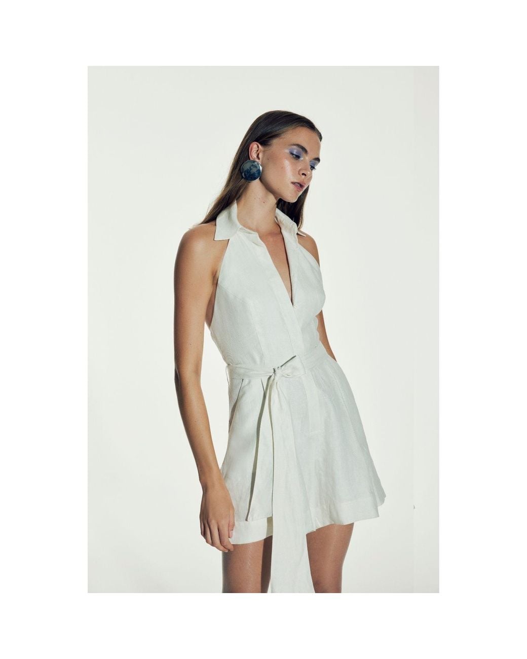 NAZLI CEREN White Mindy Linen Playsuit
