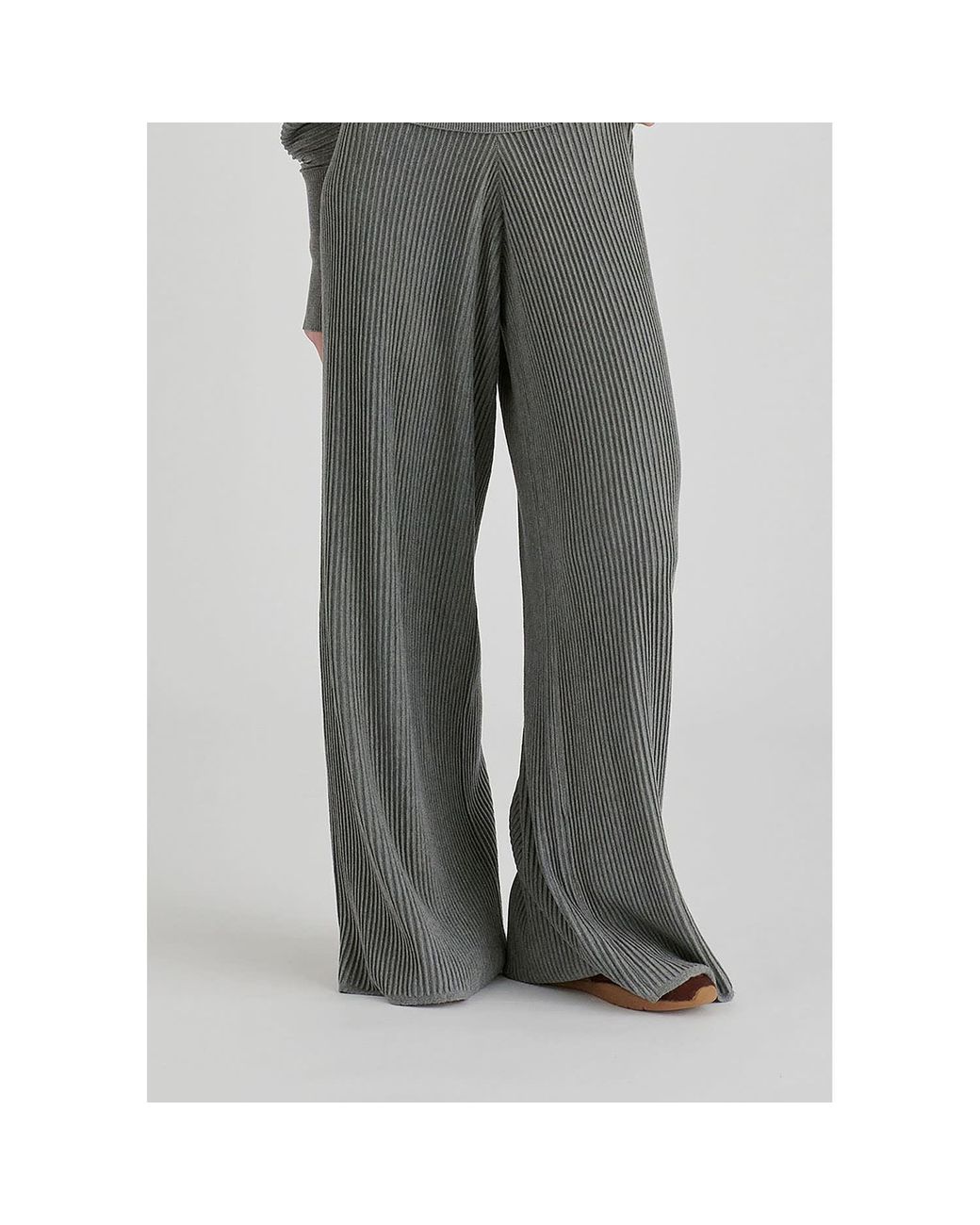 Paisie Gray Ribbed Trousers With Wide Waistband