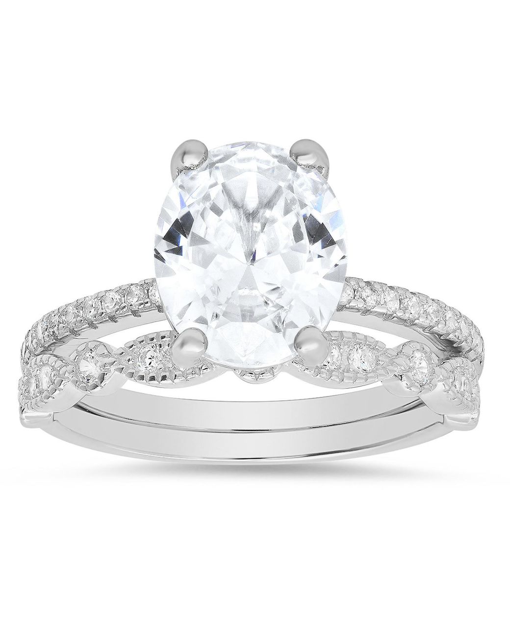 Kylie Harper Metallic Oval-Cut Diamond Cz 2Pc Stackable Ring Set