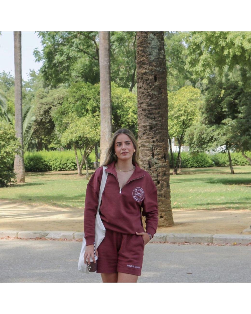 Mimhi Maison Red Oversized Half-Zip Sweatshirt – Burgundy