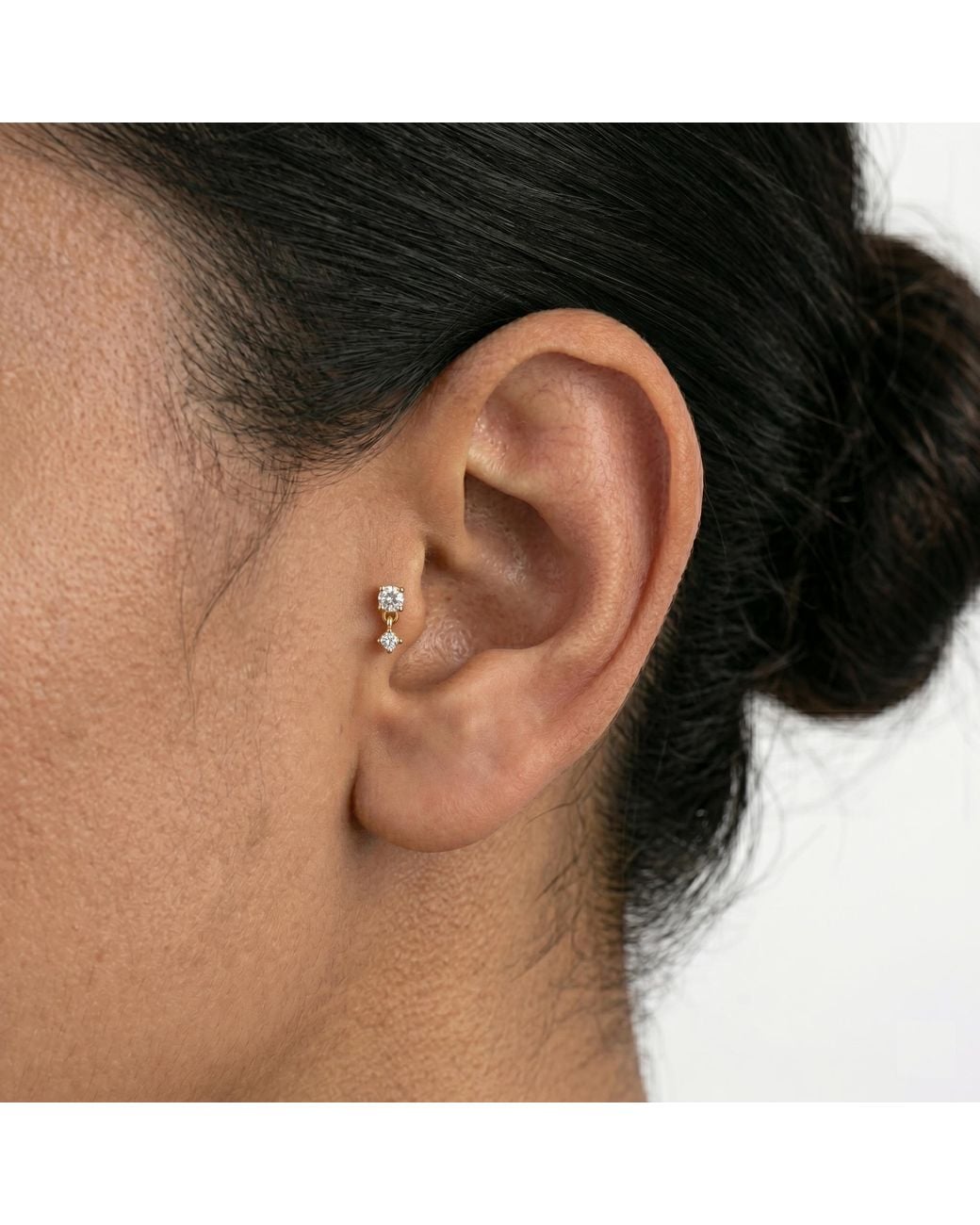 Zahav Jewelry Metallic 14K Solid 18G 8Mm Cz Dangle Internally Threaded Flat Back Stud