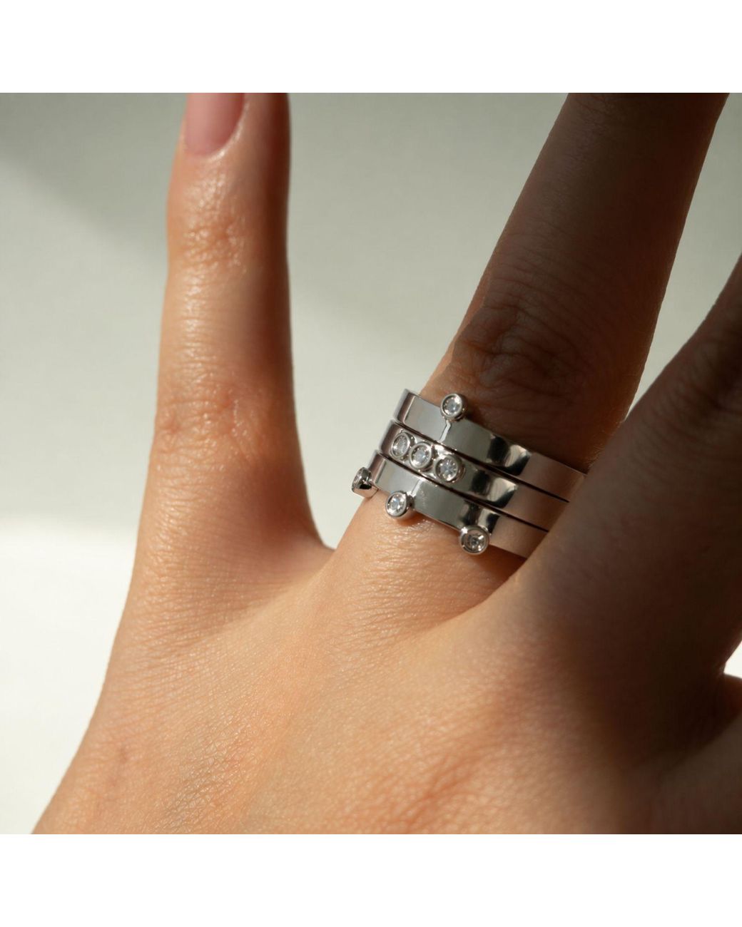 Cier Metallic Diamond Ring Stack