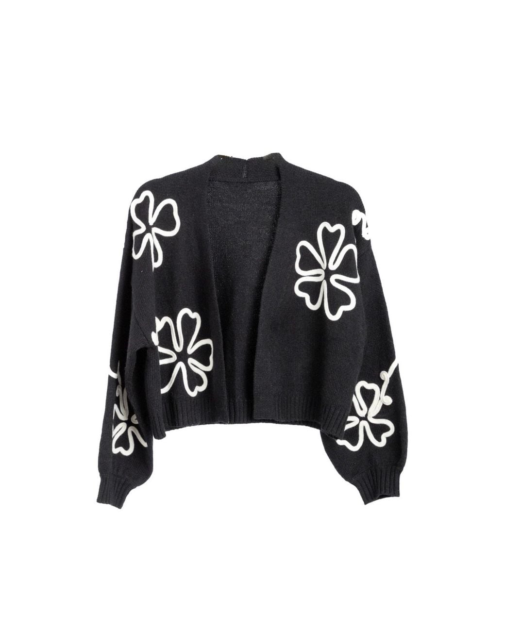 Saachi Black Cropped Floral Cardigan Squiggle