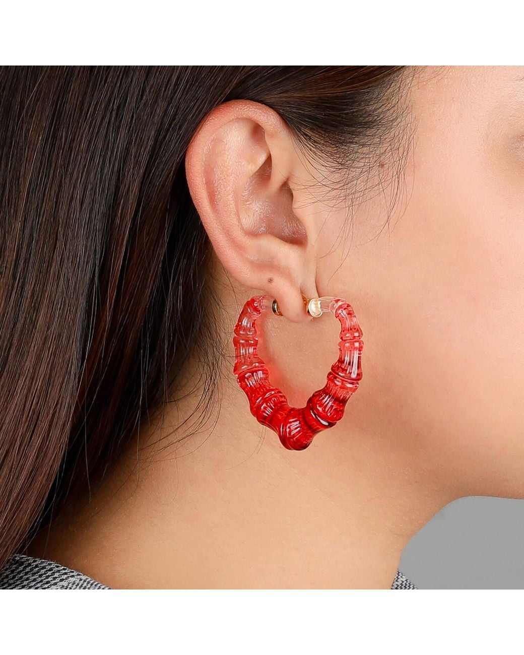 Gold & Honey Red Heart Bamboo Hoop Earrings