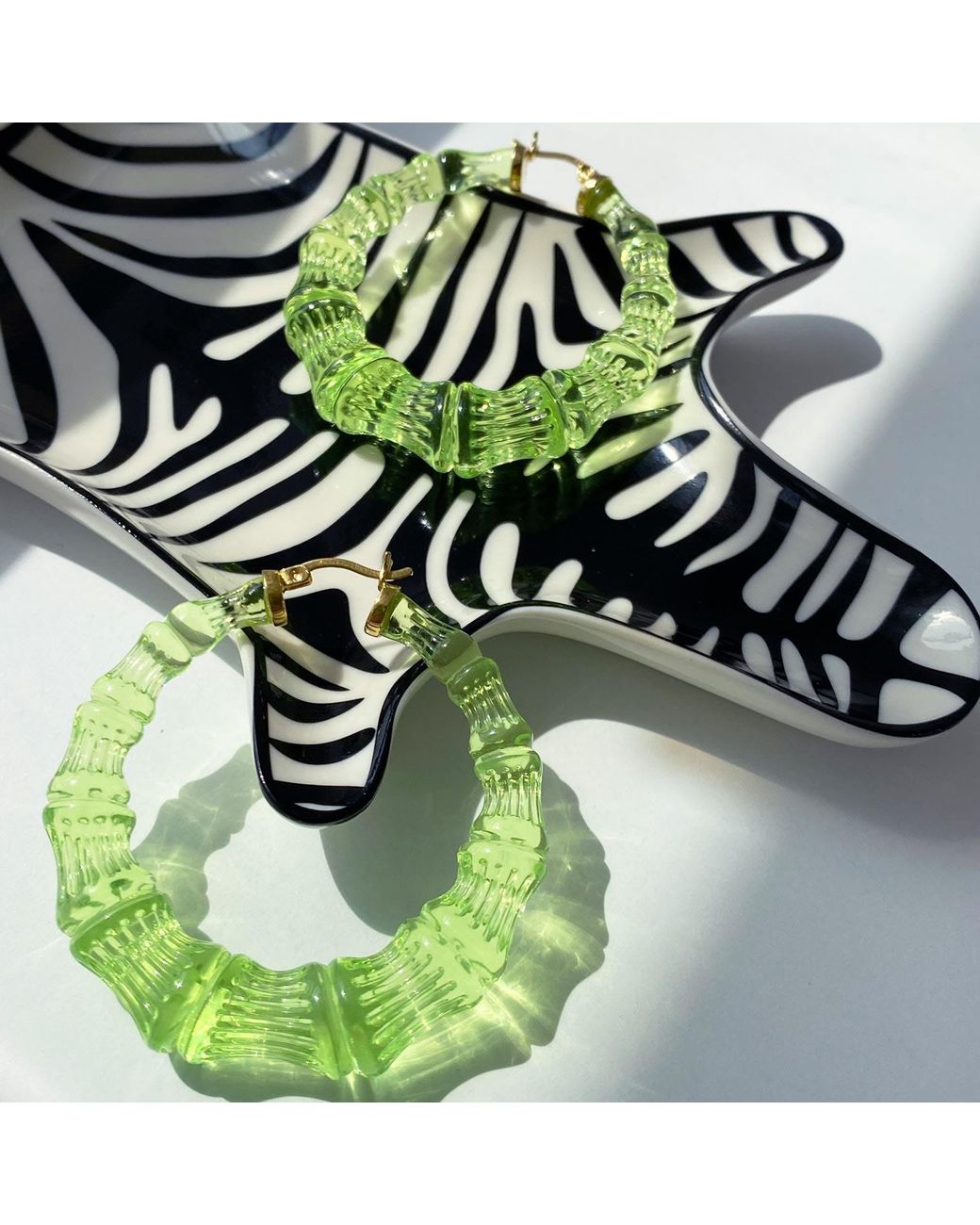 Gold & Honey Green Bamboo Hoop Earrings