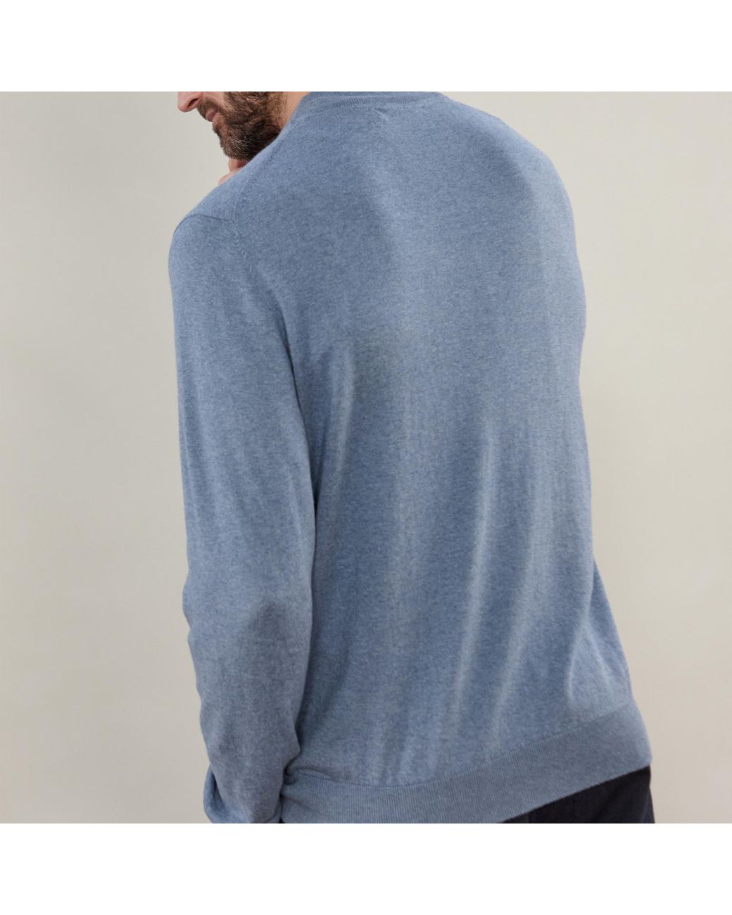 Paul James Knitwear Blue Ultra Fine Cotton Mock Turtle Neck Spencer Jumper for men