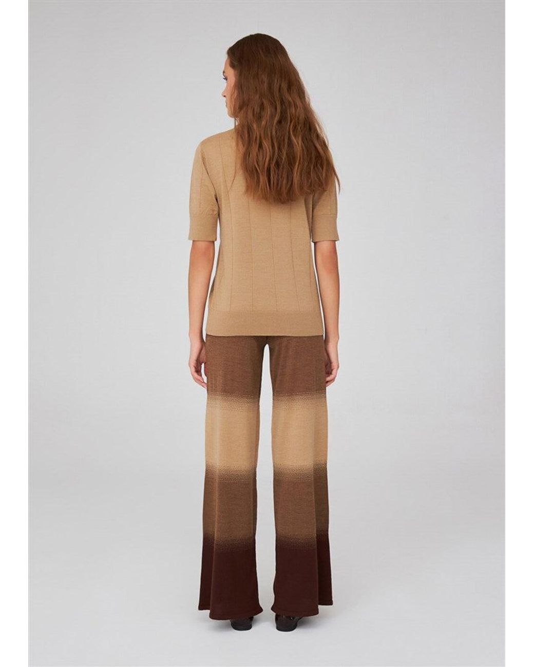 Peraluna Brown Color Transition Bell Bottom High-Waisted Knit Trousers