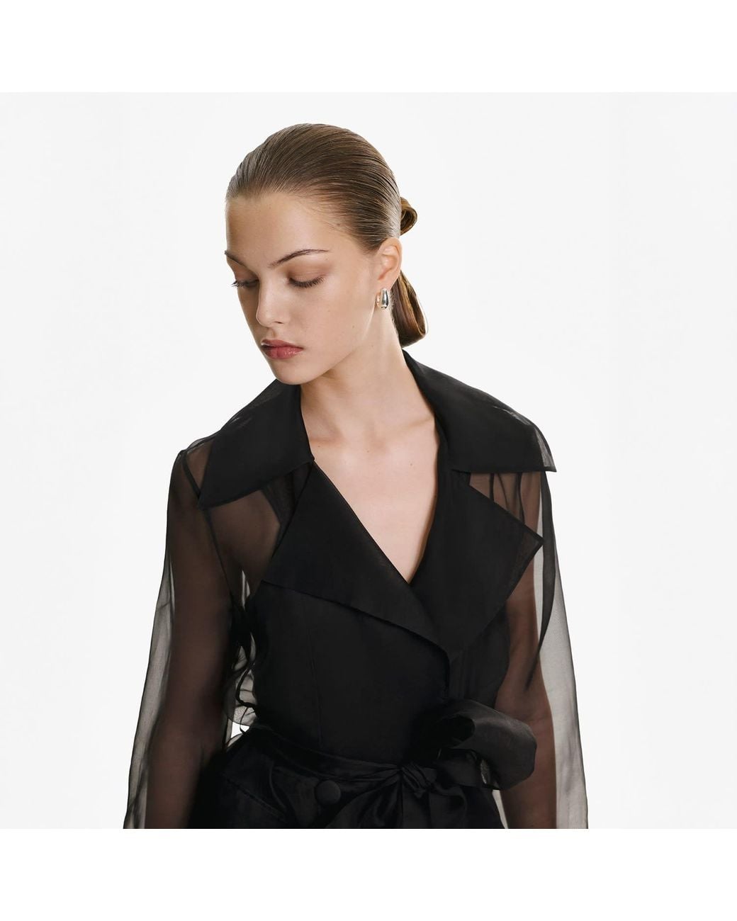 Lita Couture Black See Through Organza Trench Dress