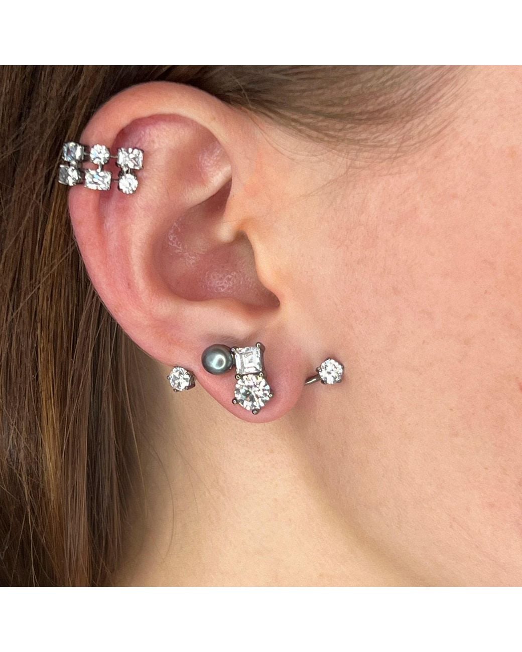 SALLY SKOUFIS White Revival Ear Cuff With Made Cz Diamond Stimulant