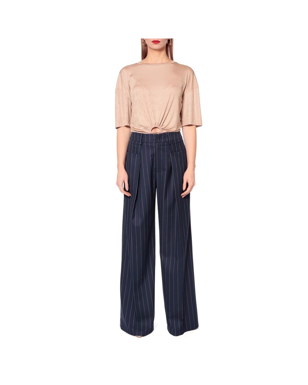 AGGI by HALEWSKI Blue Stacey Mood Tennis Stripe Wide Trousers