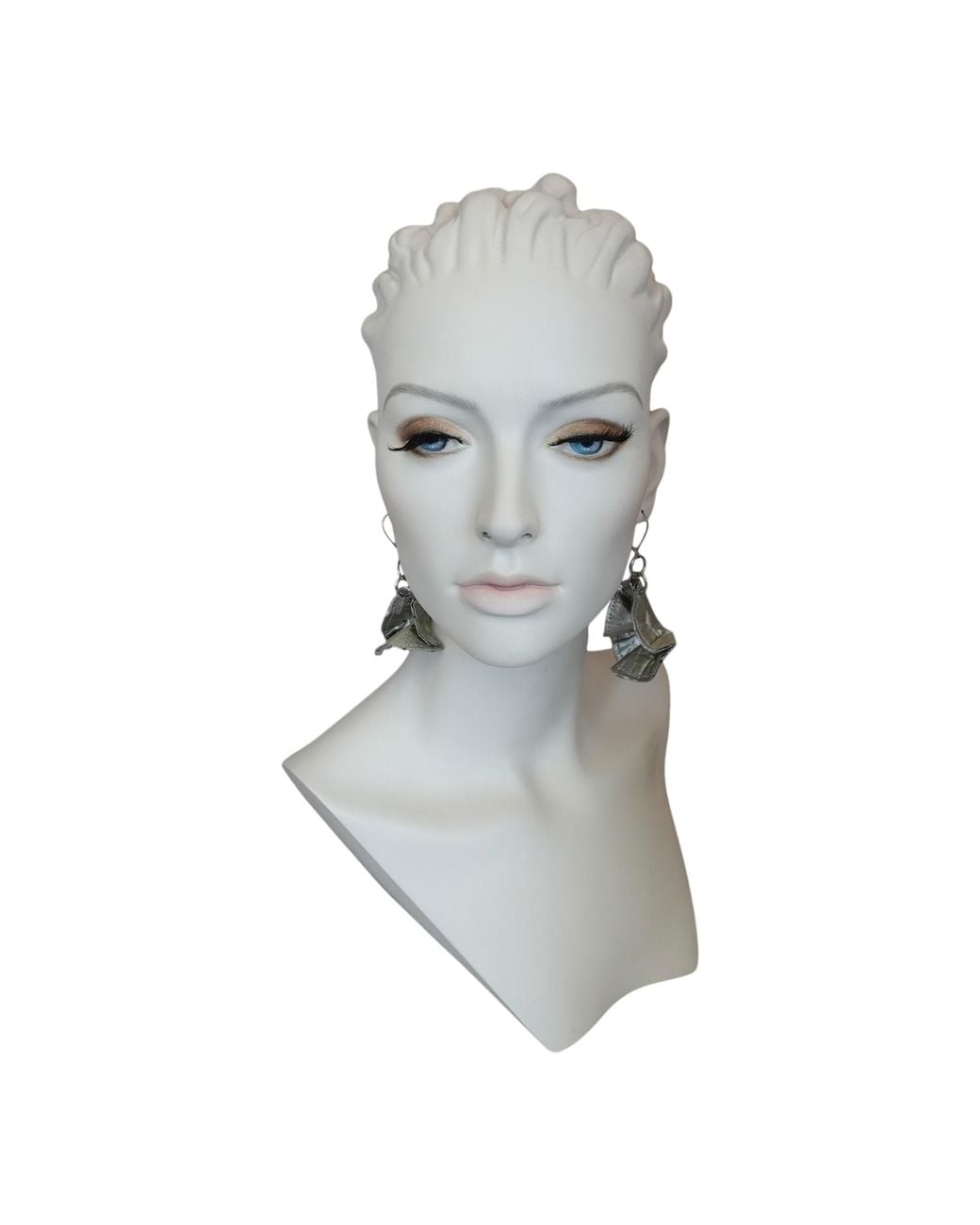 Romer Millinery Gray Metallic Silk Coin Earings Assymetrical
