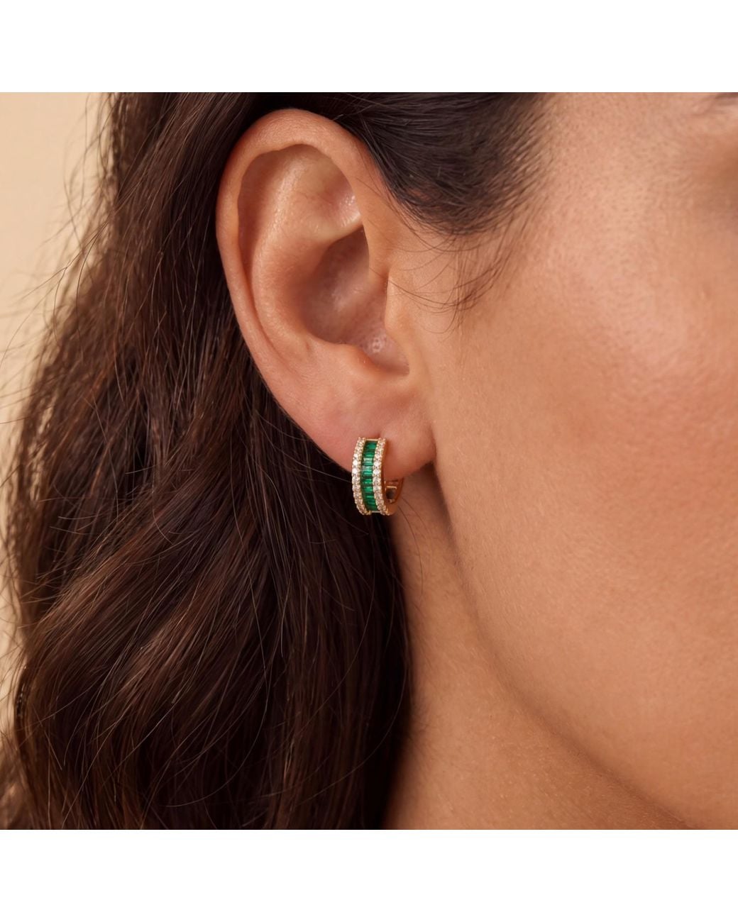 Latelita London Green Baguette Huggie Hoop Earrings Emerald