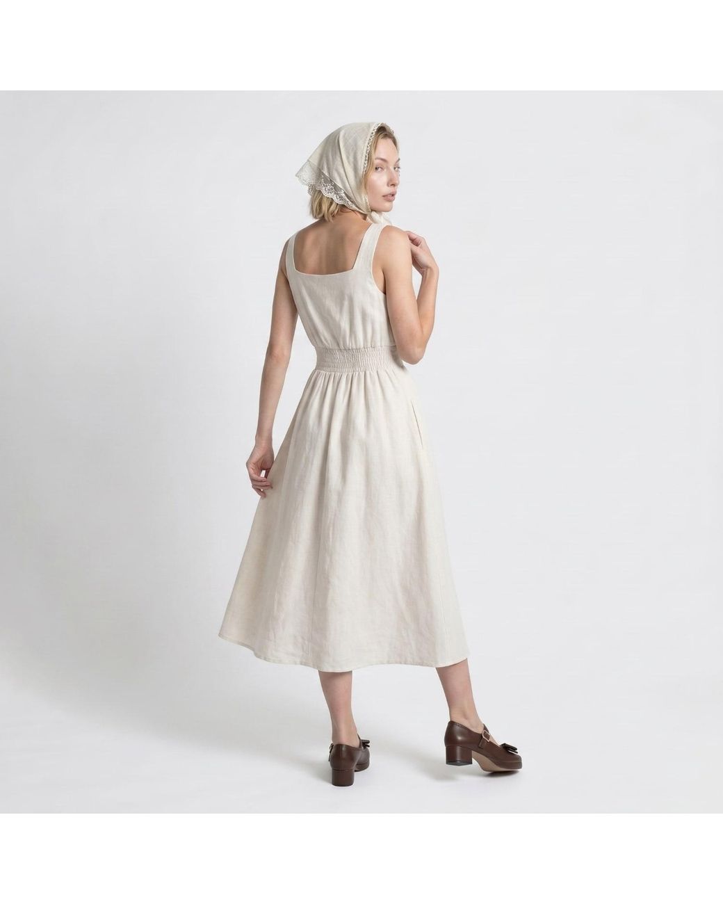 Modenaire White Neutrals Smocked Midi Dress Refined Slit