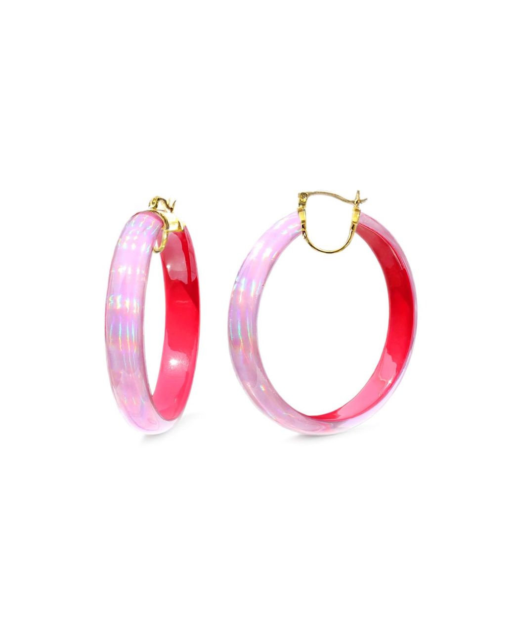 Gold & Honey Pink Large Lucite Iridescent Hoops