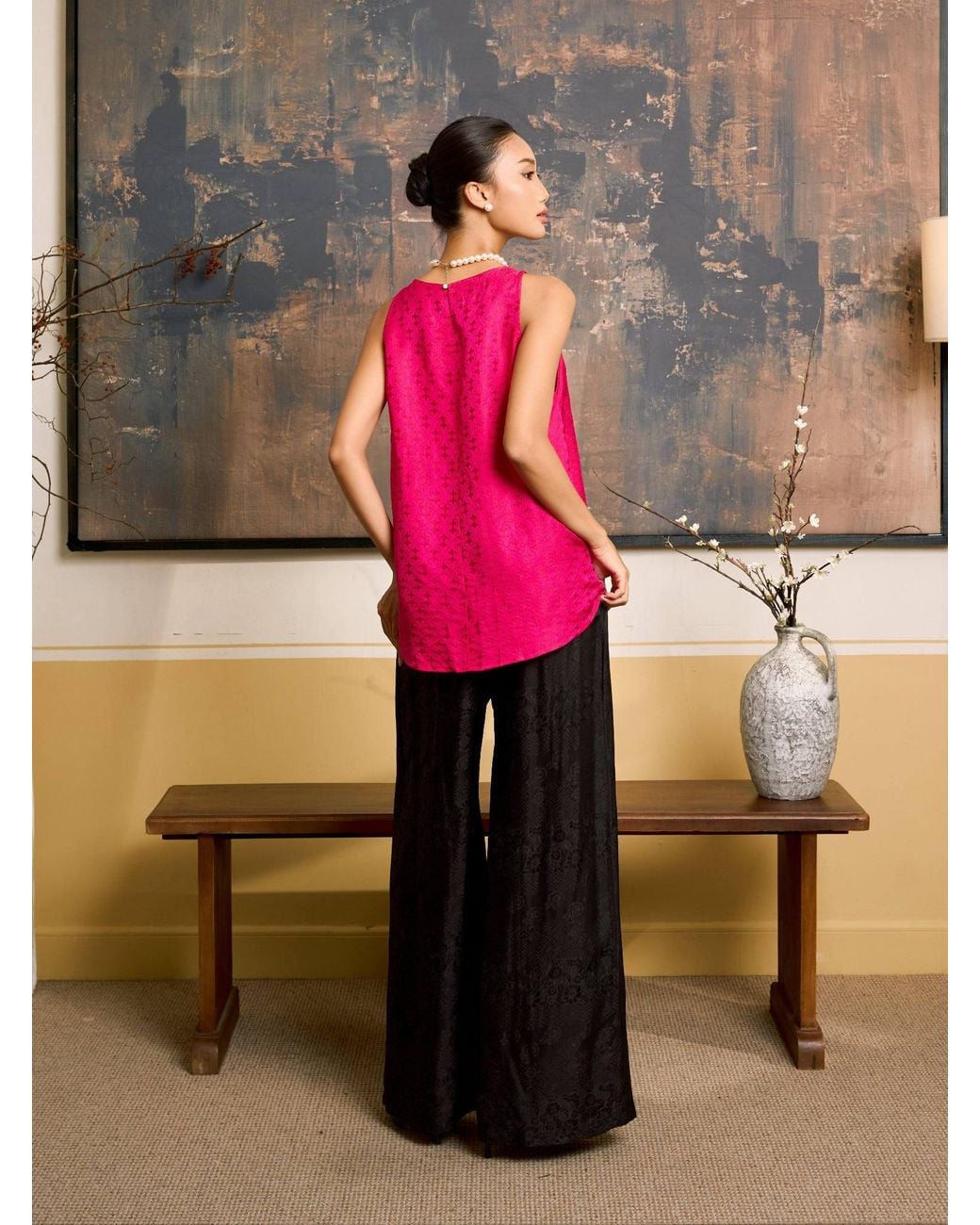 Silk and Bears Pink Ophelia Fuchsia Draped Silk Shell Top