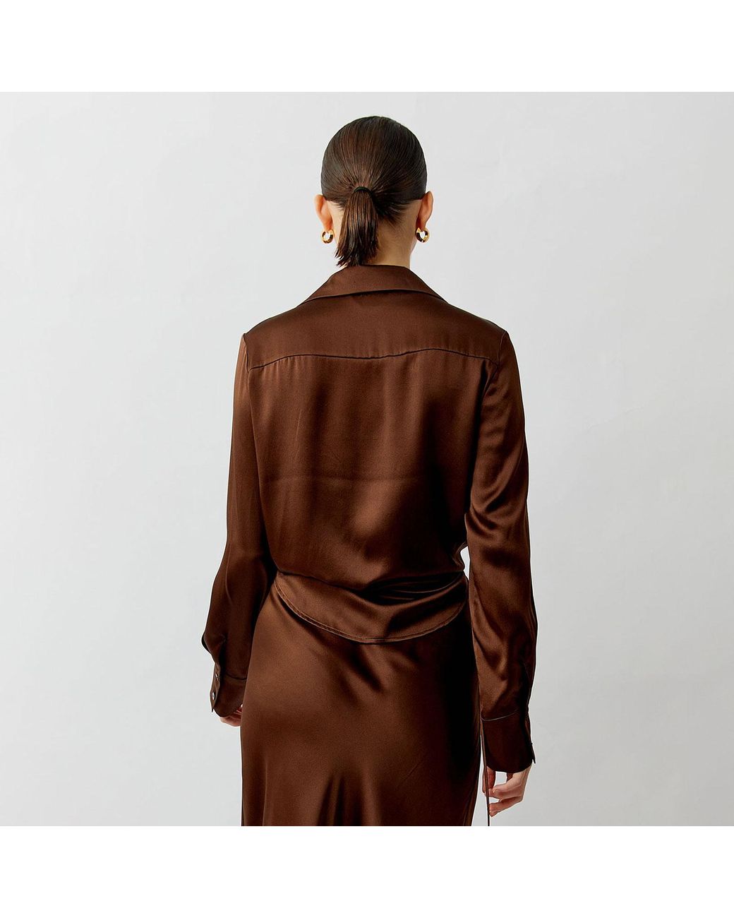 Silkinc Brown Wide Collar Silk Shirt