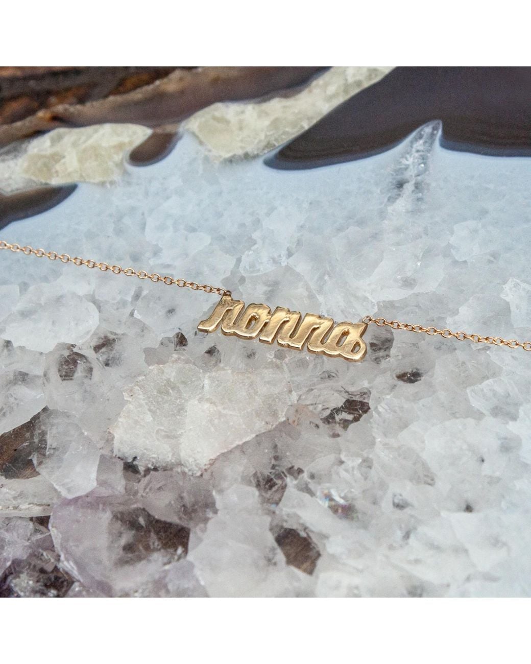Heather Hawkins Jewelry White Nonna Lowercase Script Fourteen Karat Grandmother Fine Jewelry Necklace