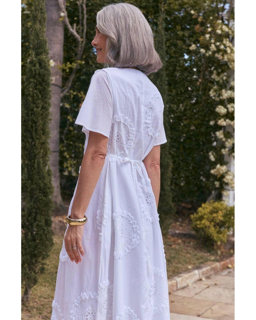 Adrift Clothing White Tatum Flutter Sleeve Dress