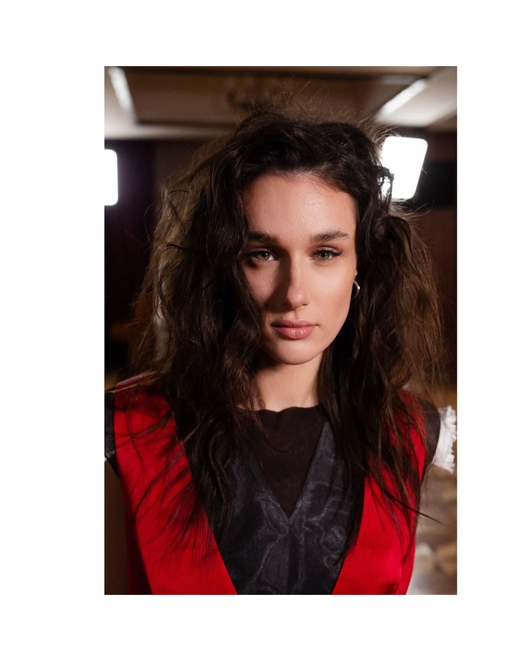 Julia Allert Red Satin Blouse With Mesh And Shoulder Pads