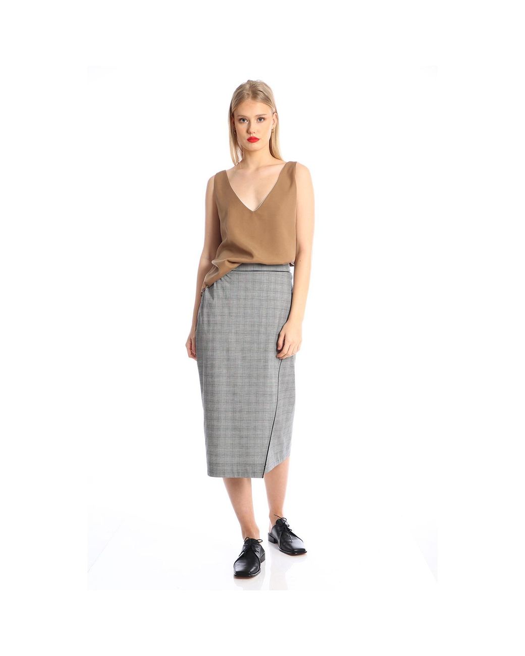Silvia Serban Gray Checkered Side Over Side Skirt