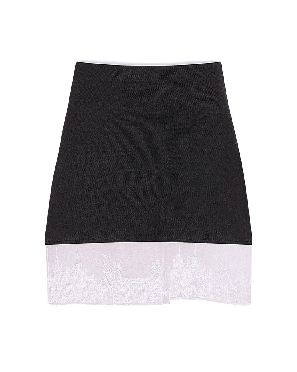 London Atelier Byproduct Black Mini Knit Skirt With With Embroidery Lace
