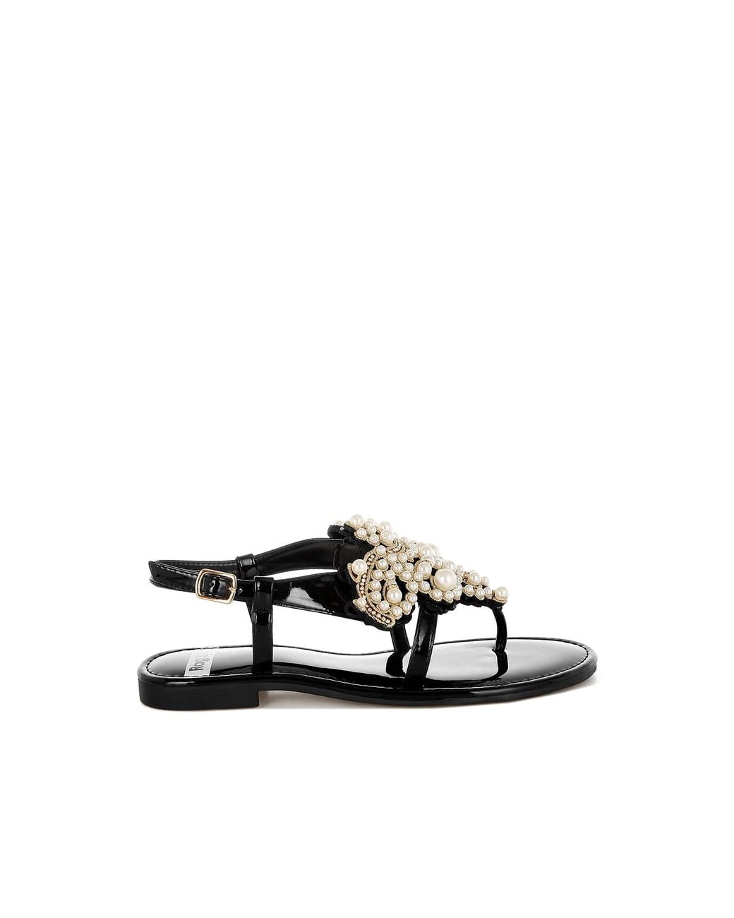 Rag & Co Black Zalata Pearl Studded Flats