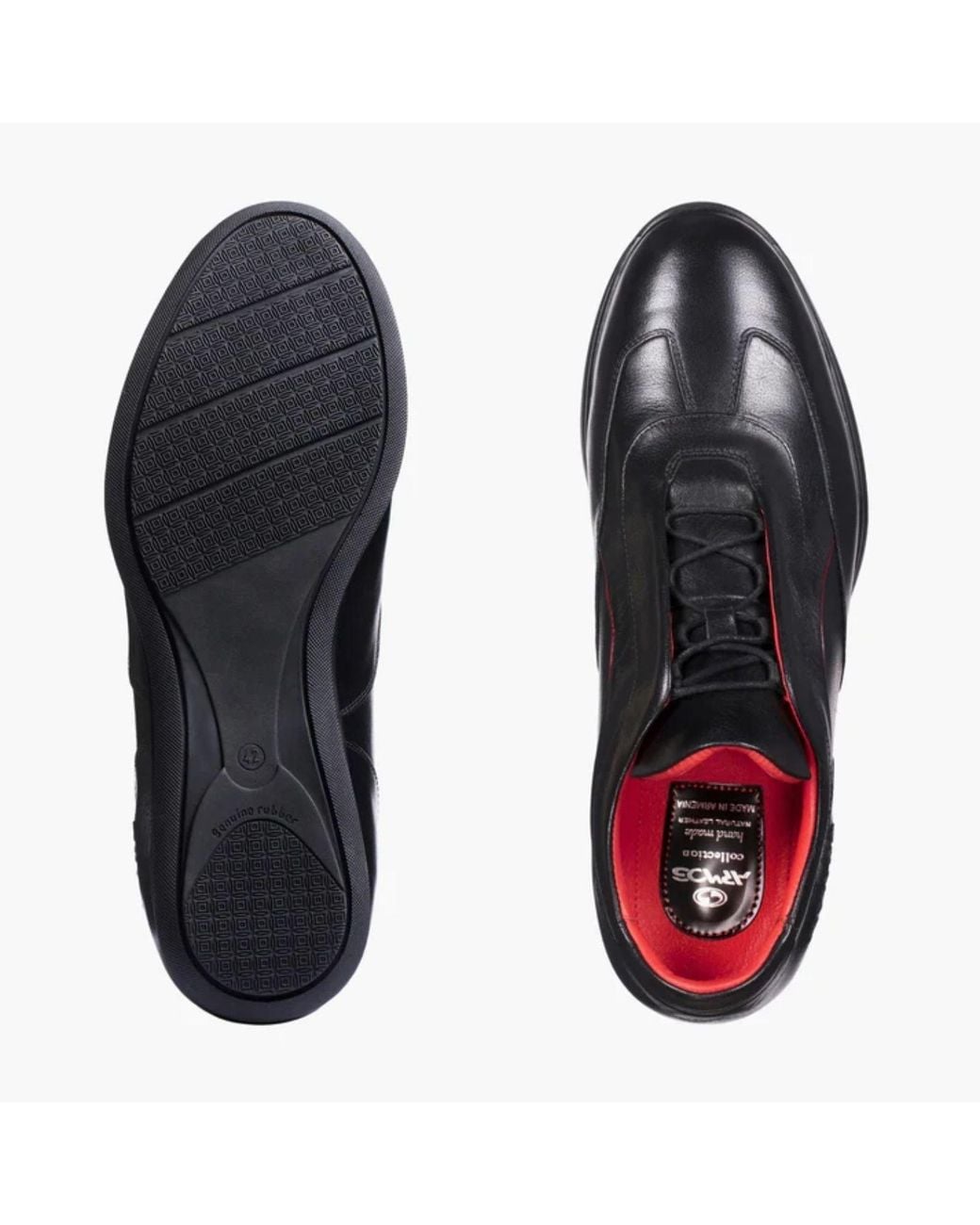 Armos Black Leather Sneaker With Lines for men