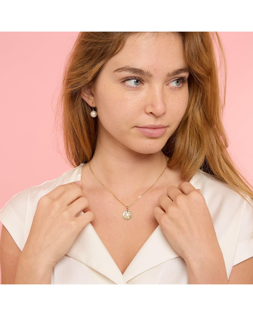 Pearls of the Orient Online Metallic Credo Brushed Disk Pendant With Cultured Freshwater Pearl